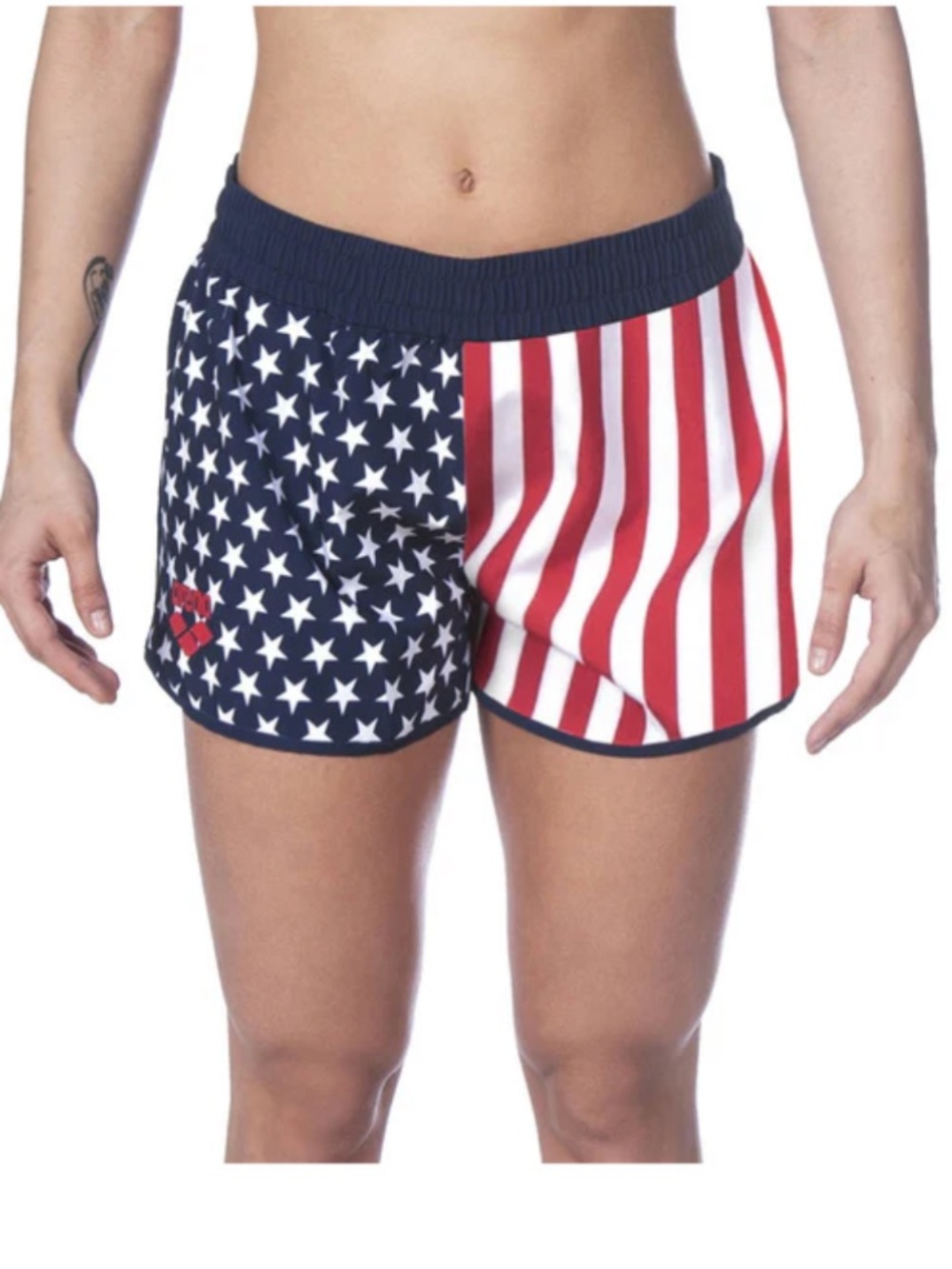Arena - Women’s Athletic Shorts in Red, White & Navy Star-Stripe Print. Size S
